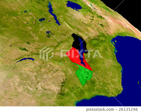 Malawi with flag on Earth 26135298