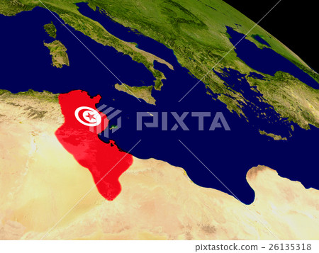Tunisia with flag on Earth Tunisia with flag on Earth 26135318