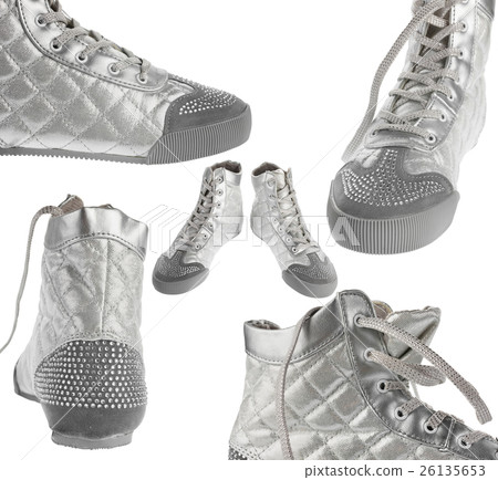 Close-up of sports silver sneakers Close-up of sports silver sneakers 26135653