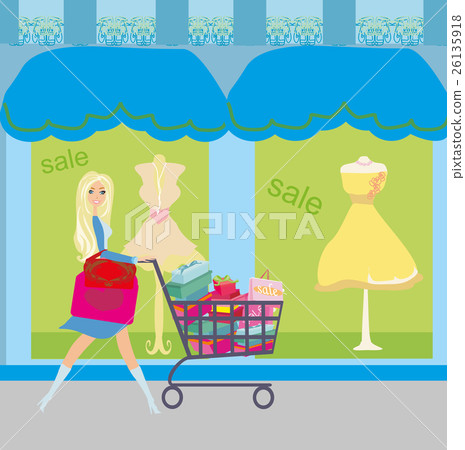 Woman pushing shopping card Woman pushing shopping card 26135918