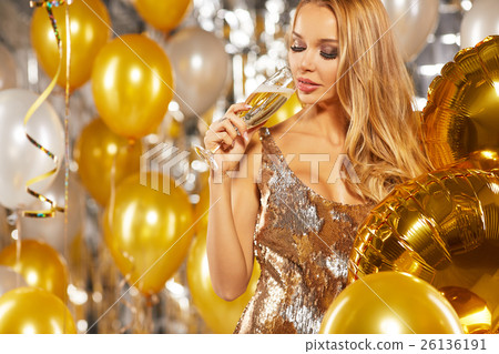 girl in evening dress with champagne glasses - new girl in evening dress with champagne glasses - new 26136191