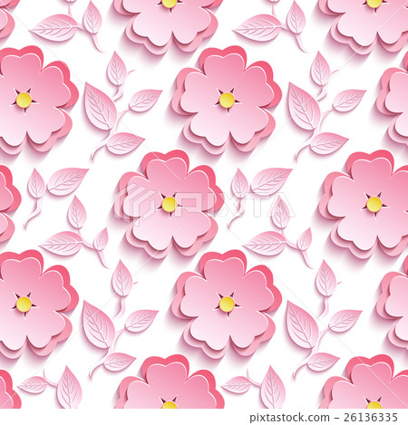 Seamless pattern with pink 3d sakura cutting paper 26136335