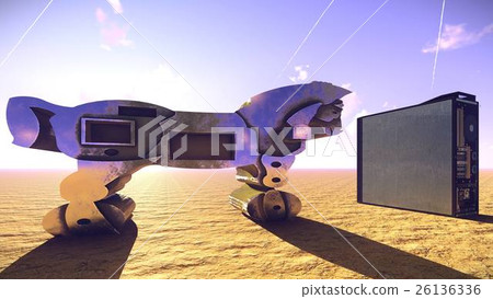 Trojan horse and computer 3d illustration Trojan horse and computer 3d illustration 26136336