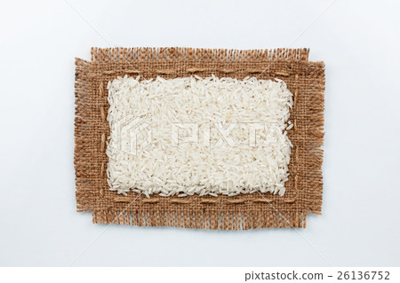 Classical frame made of burlap with grains of rice 26136752