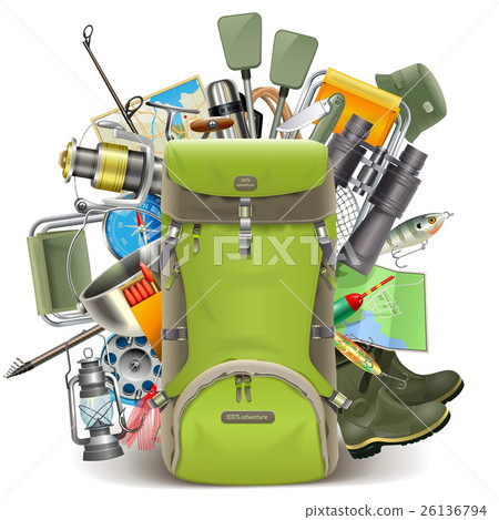 Vector Haversack with Fishing Tackle 26136794