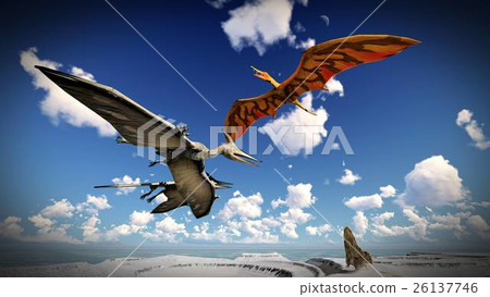 Flying pterodactyl over the land 3d illustration Flying pterodactyl over the land 3d illustration 26137746