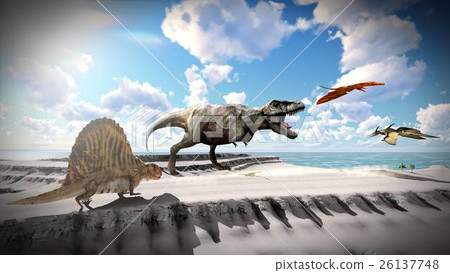 Flying pterodactyl over the land 3d illustration Flying pterodactyl over the land 3d illustration 26137748