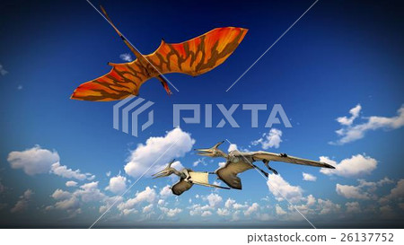 Flying pterodactyl over the land 3d illustration Flying pterodactyl over the land 3d illustration 26137752