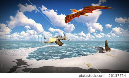 Flying pterodactyl over the land 3d illustration Flying pterodactyl over the land 3d illustration 26137754