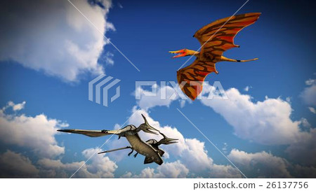 Flying pterodactyl over the land 3d illustration Flying pterodactyl over the land 3d illustration 26137756