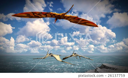 Flying pterodactyl over the land 3d illustration Flying pterodactyl over the land 3d illustration 26137759