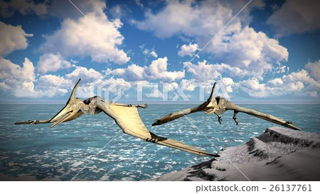 Flying pterodactyl over the land 3d illustration Flying pterodactyl over the land 3d illustration 26137761