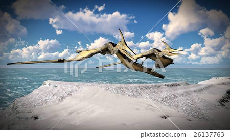 Flying pterodactyl over the land 3d illustration Flying pterodactyl over the land 3d illustration 26137763