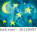 Moon and Stars Watercolor Children Style Painting 26139097