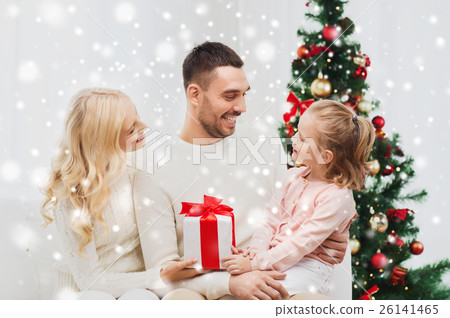 happy family at home with christmas tree 26141465