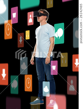 happy man in virtual reality headset or 3d glasses 26142485