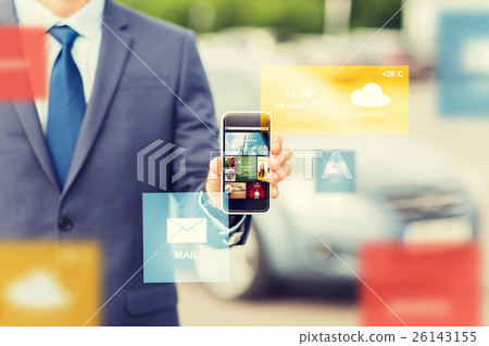 close up of business man with smartphone media close up of business man with smartphone media 26143155