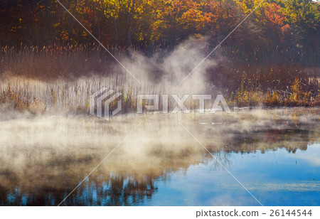 Foggy morning on river. Autumn landscape with Foggy morning on river. Autumn landscape with 26144544