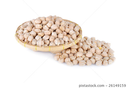 uncooked garbanzo bean on bamboo basket uncooked garbanzo bean on bamboo basket 26149159