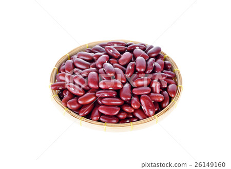 uncooked red beans in bamboo basket on white uncooked red beans in bamboo basket on white 26149160
