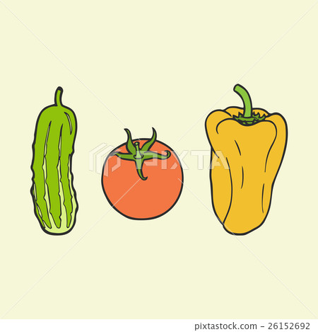 vector vegan vegetables - pepper, tomato, cucumber 26152692