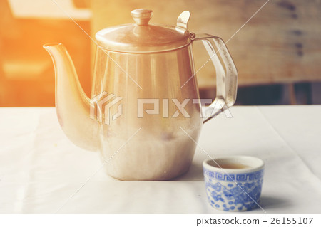 Chinese tea cup and Stainless steel teapot on  26155107