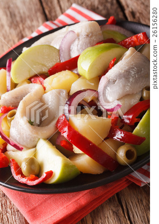 salad of herring with potatoes, green apple, onion salad of herring with potatoes, green apple, onion 26156280