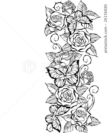 edge of contour of roses and butterflies 26156880