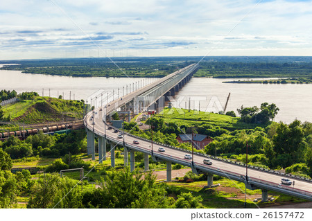 Khabarovsk Bridge crosses Amur 26157472