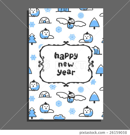 Happy new year card template with cute cartoon 26159038