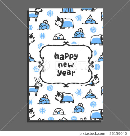 Happy new year card template with cute cartoon Happy new year card template with cute cartoon 26159040