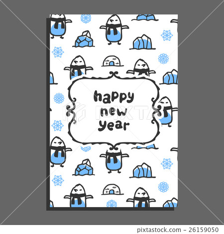 Happy new year card template with cute cartoon 26159050