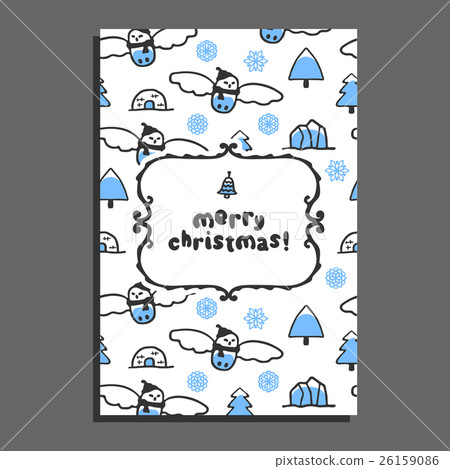 Merry christmas greeting card template with cute 26159086
