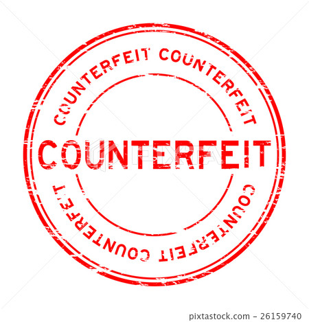 Grunge red counterfeit round rubber stamp Grunge red counterfeit round rubber stamp 26159740