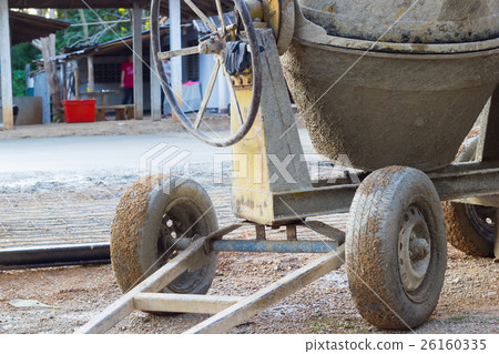 closeup the wheels of cement mixer closeup the wheels of cement mixer 26160335