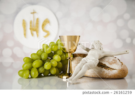 Holy communion a golden chalice, composition  26161259