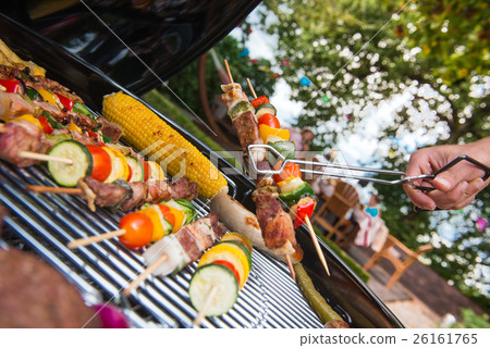Assorted delicious grilled meat with vegetable on 26161765