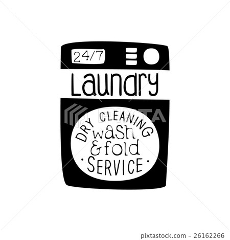 圖庫插圖: black and white sign for the laundry and dry