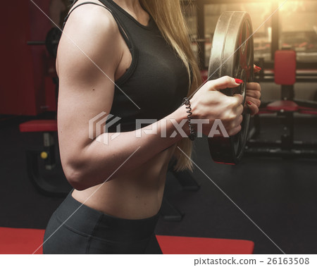 Unrecognizable cross fit athlete female in gym Unrecognizable cross fit athlete female in gym 26163508