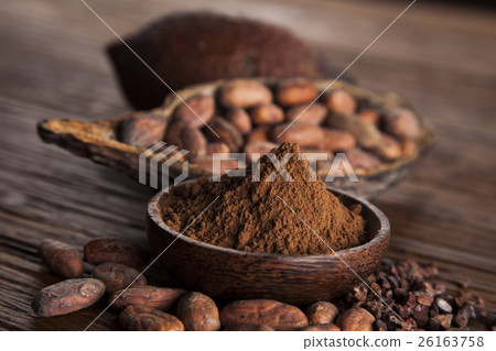 Aromatic cocoa, powder and food dessert background Aromatic cocoa, powder and food dessert background 26163758