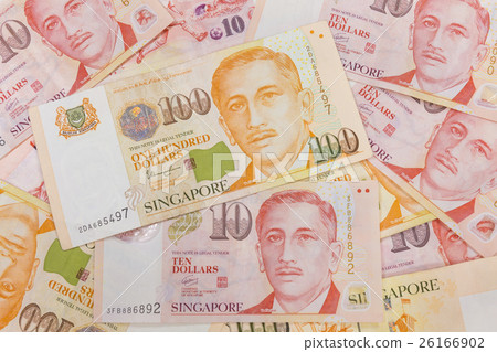 Close up of a heap of Singapore money  26166902