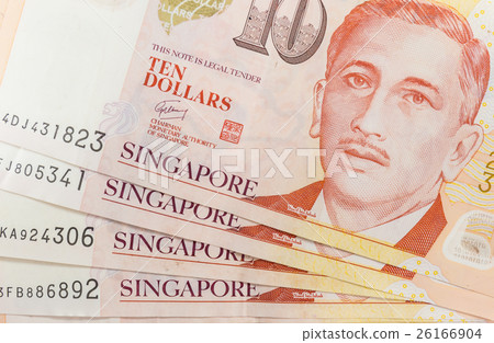 Close up of a heap of Singapore money  26166904