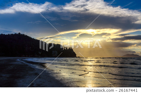 Tropical beach at low tide. sunset 26167441