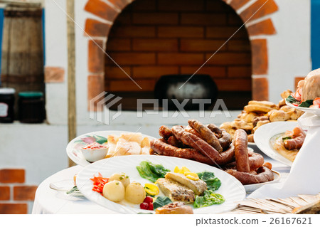 Food on white plates 26167621