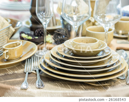 Set of dishes on table Set of dishes on table 26168543