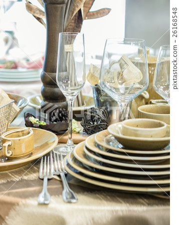 Set of dishes on table Set of dishes on table 26168548