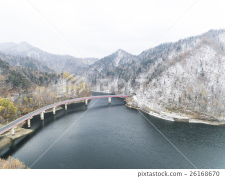 湖秋天札幌湖航拍照片 26168670