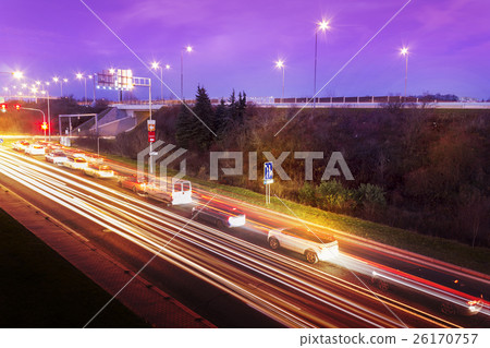 Long Time Exposure. Blurred Cars. Evening City. Long Time Exposure. Blurred Cars. Evening City. 26170757