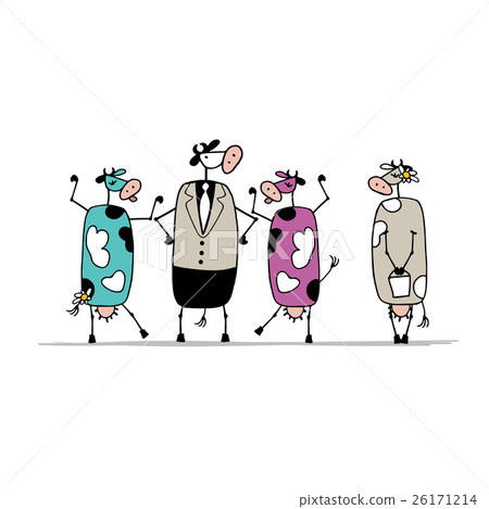 Funny bull and cows, sketch for your design Funny bull and cows, sketch for your design 26171214