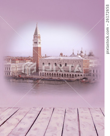 Collage of retro stile images from Venice in pink 26172658